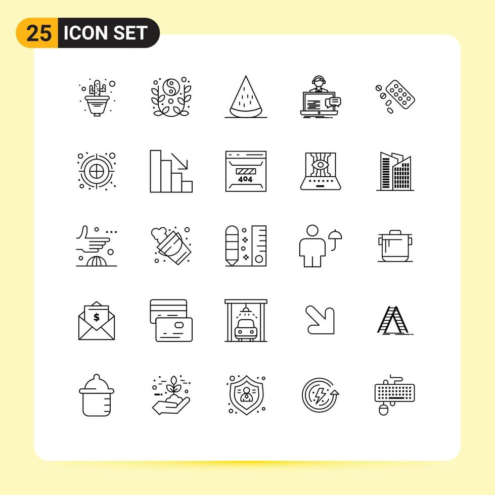 25 Universal Line Signs Symbols of service chat celebrate support fruits Editable Vector Design Elements
