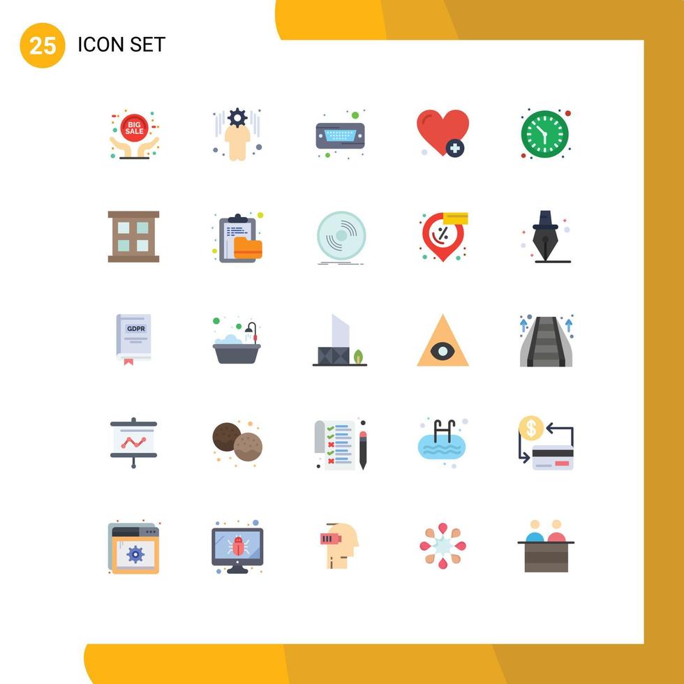 Modern Set of 25 Flat Colors Pictograph of wall watch time hard clock heartbeat Editable Vector Design Elements