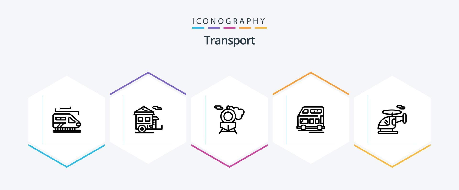 Transport 25 Line icon pack including vehicle. helicopter. retro. vehicle. coach vector