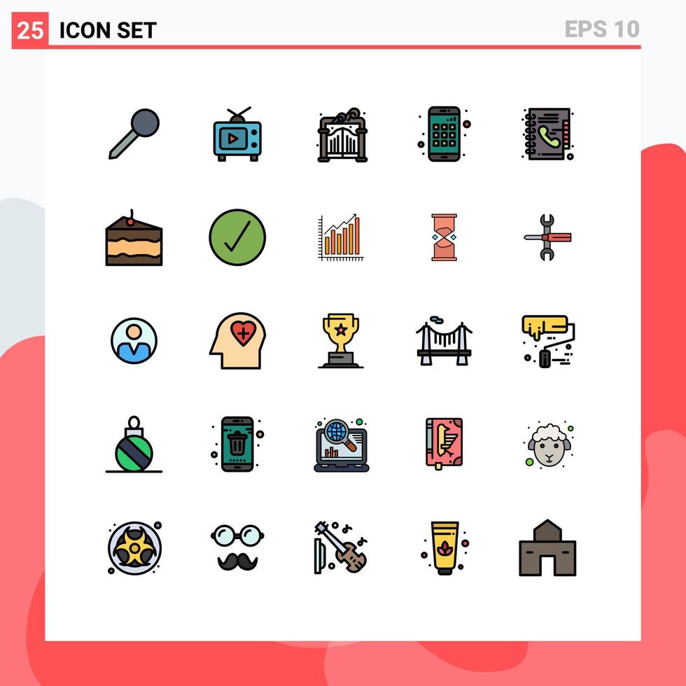 Set of 25 Modern UI Icons Symbols Signs for phone book directory gate book device Editable Vector Design Elements