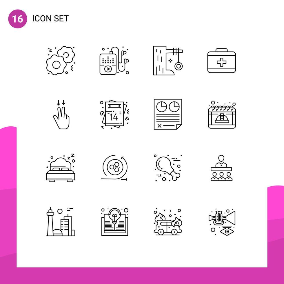 Set of 16 Modern UI Icons Symbols Signs for heart gesture summer fingers healthcare Editable Vector Design Elements