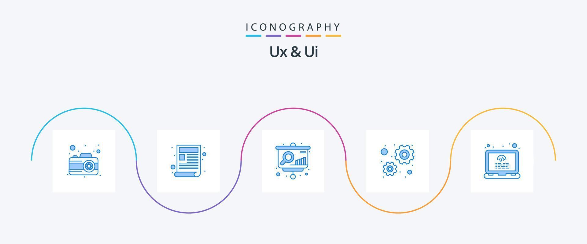 paquete de iconos ux y ui blue 5 que incluye etiquetas. codificación. analítica. laboral. configuración vector