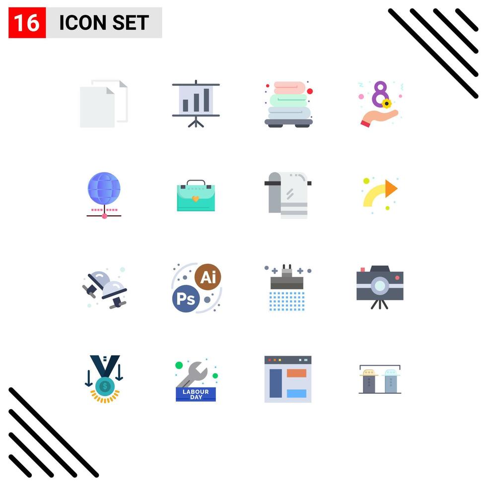 Pack of 16 Modern Flat Colors Signs and Symbols for Web Print Media such as bag browser heating internet women Editable Pack of Creative Vector Design Elements