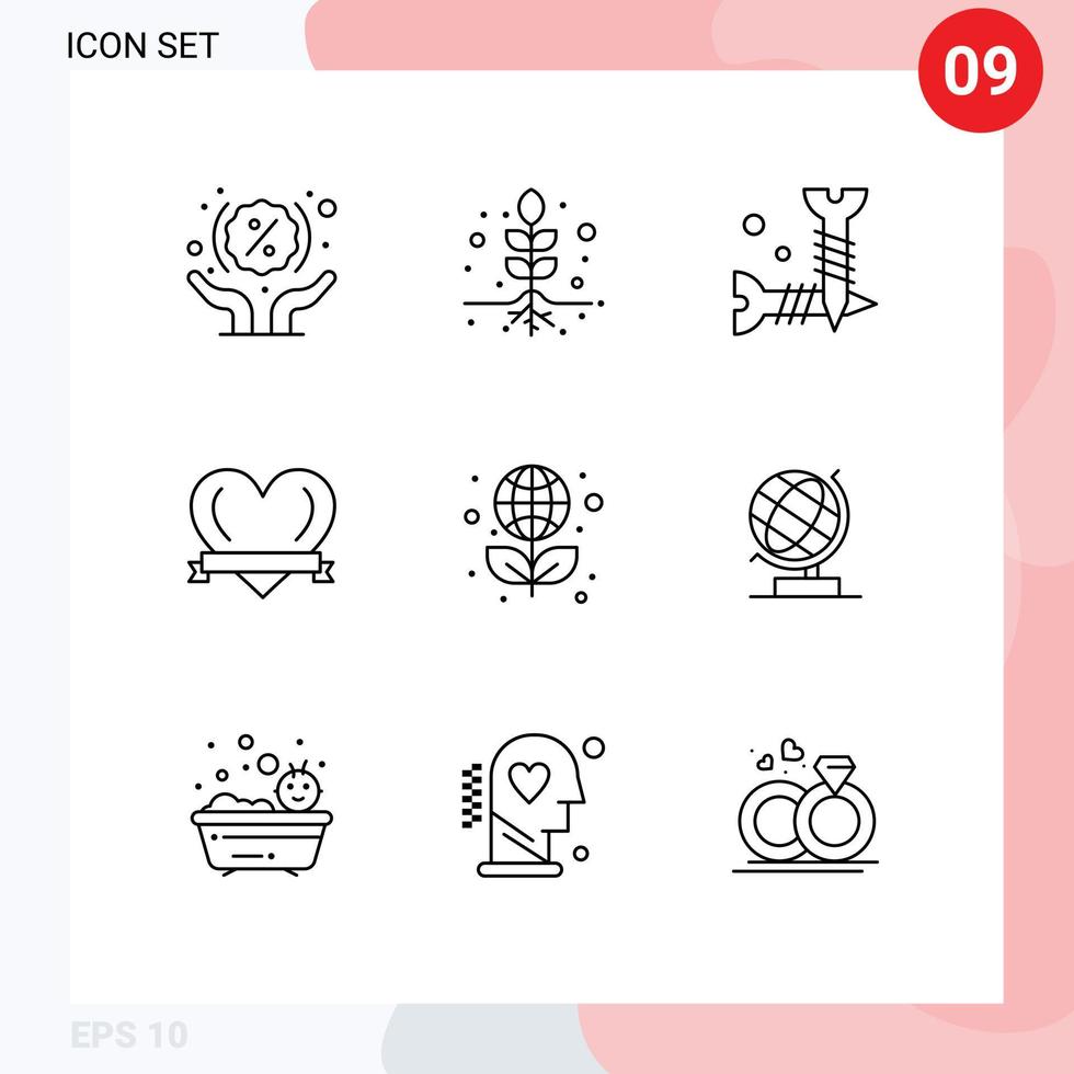 User Interface Pack of 9 Basic Outlines of science globe diy education love Editable Vector Design Elements