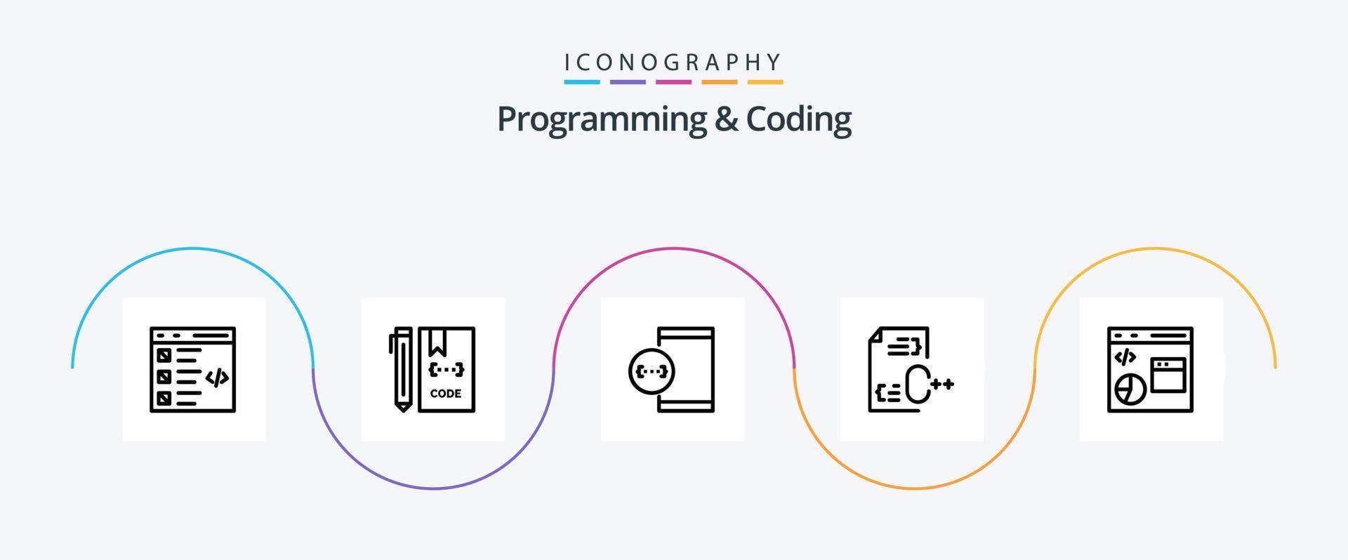 Programming And Coding Line 5 Icon Pack Including develop. c. development. device. develop vector