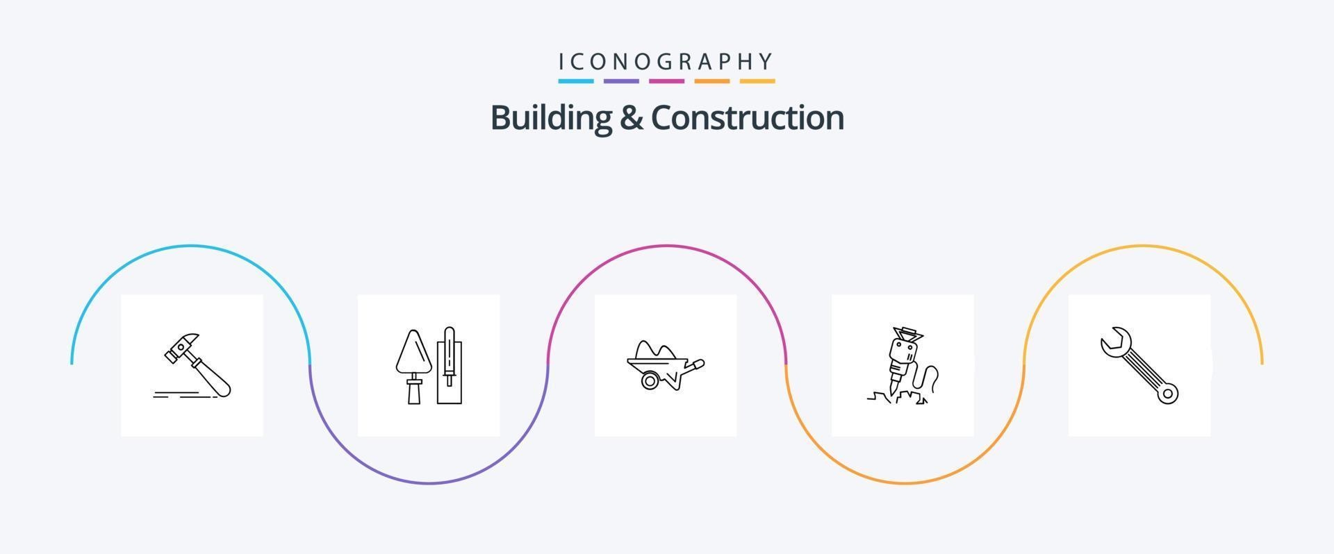 Building And Construction Line 5 Icon Pack Including building. tools. masonry. gardening. farm vector