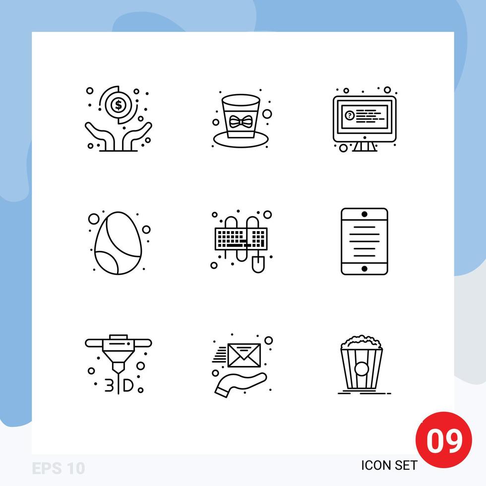 9 iconos creativos signos y símbolos modernos de celebración de interfaz computadora huevo cumpleaños elementos de diseño vectorial editables vector