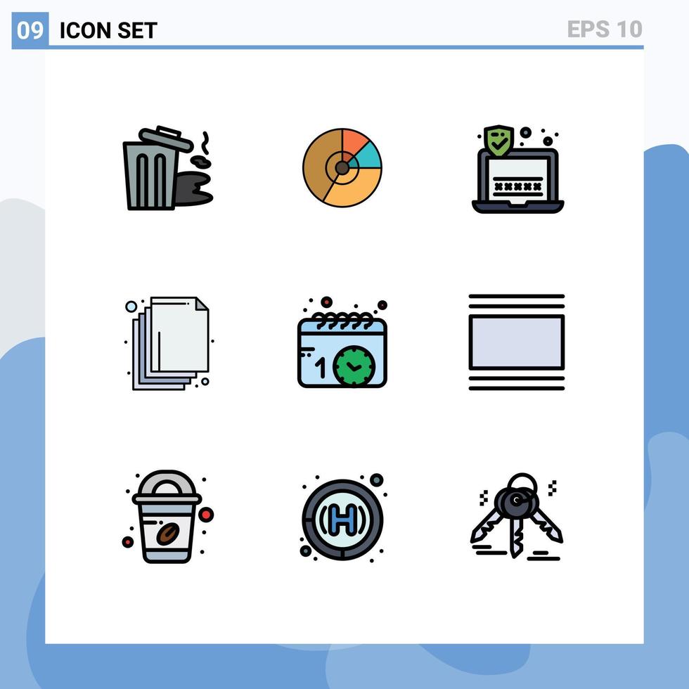 conjunto de 9 iconos de interfaz de usuario modernos signos de símbolos para finanzas de capa de calendario organizar elementos de diseño de vector editables de seguridad