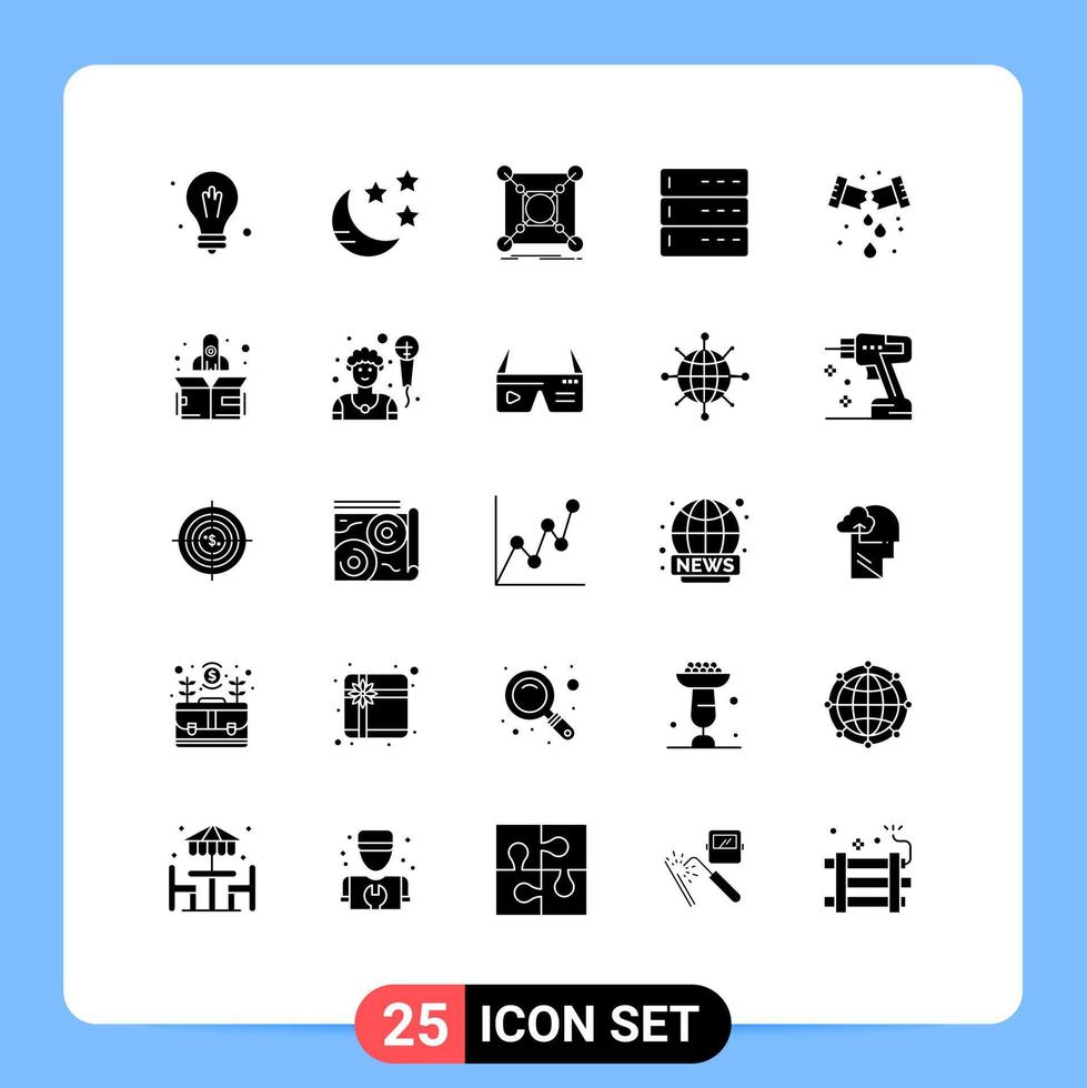 Pictogram Set of 25 Simple Solid Glyphs of plumber leak connection server data Editable Vector Design Elements