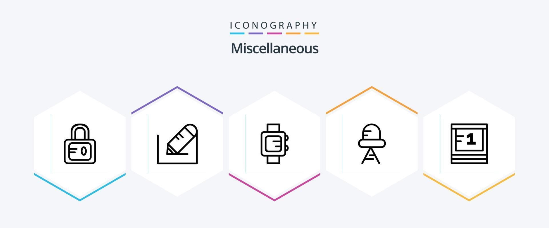 Miscellaneous 25 Line icon pack including . education. clock. study. light vector