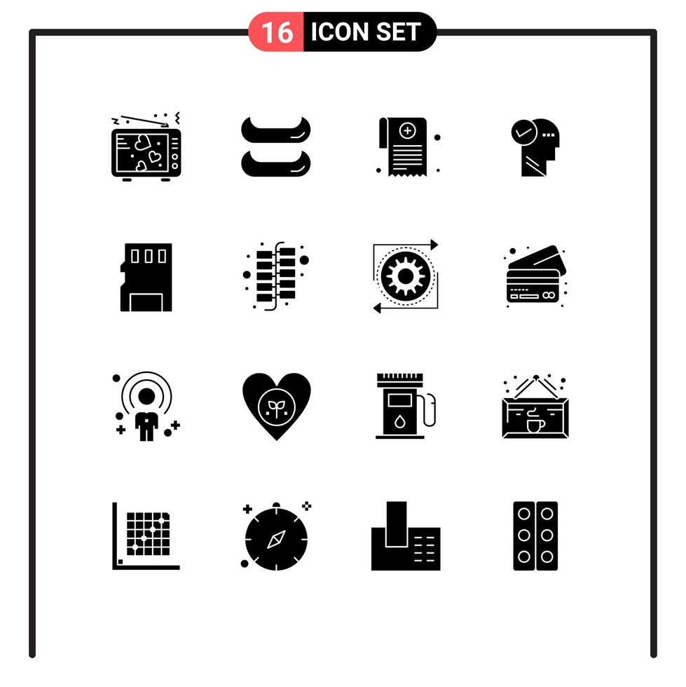 16 Creative Icons Modern Signs and Symbols of memory card card medication thinking head Editable Vector Design Elements