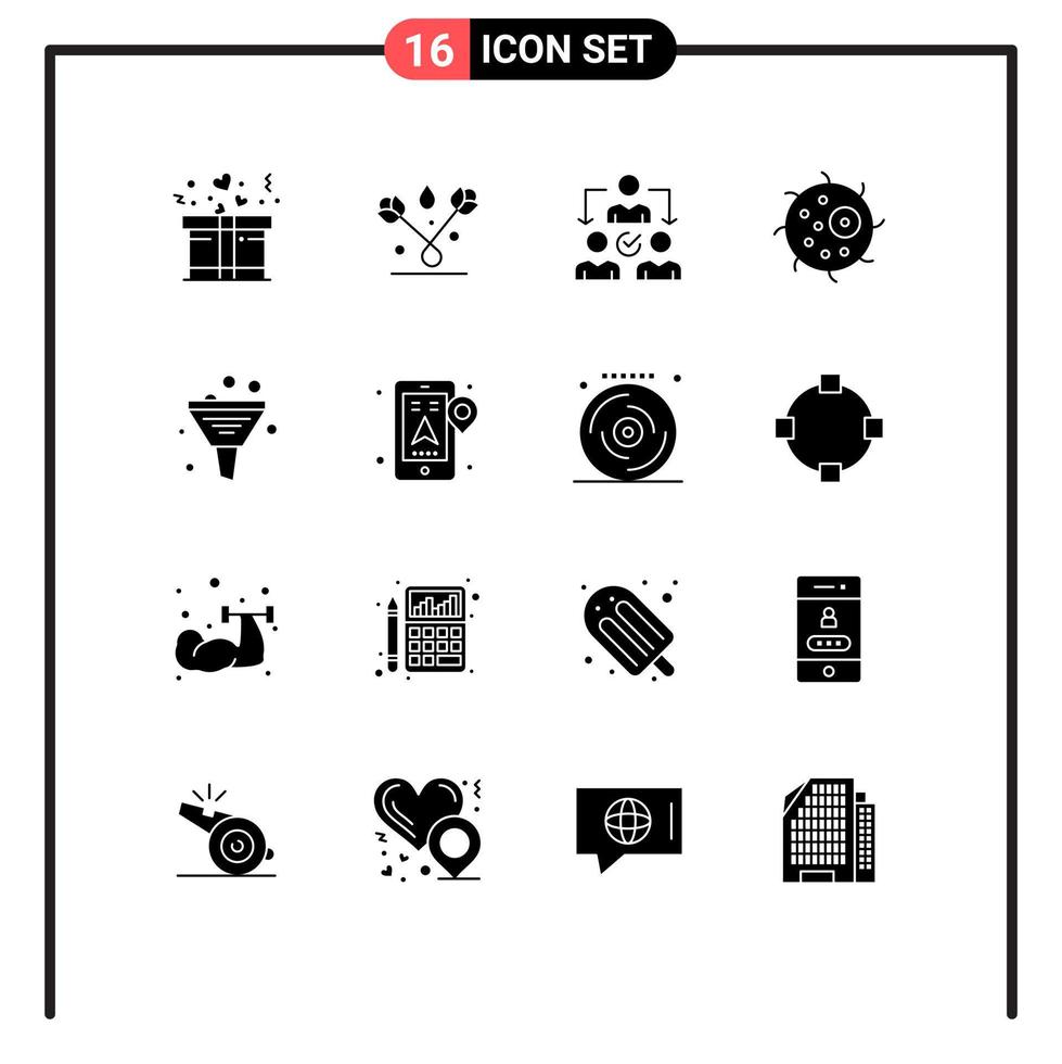 16 User Interface Solid Glyph Pack of modern Signs and Symbols of filtering business delegate plant biology Editable Vector Design Elements