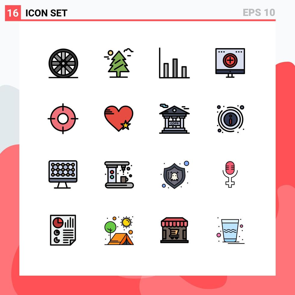 Pack of 16 Modern Flat Color Filled Lines Signs and Symbols for Web Print Media such as ui essential moderate basic medicine Editable Creative Vector Design Elements