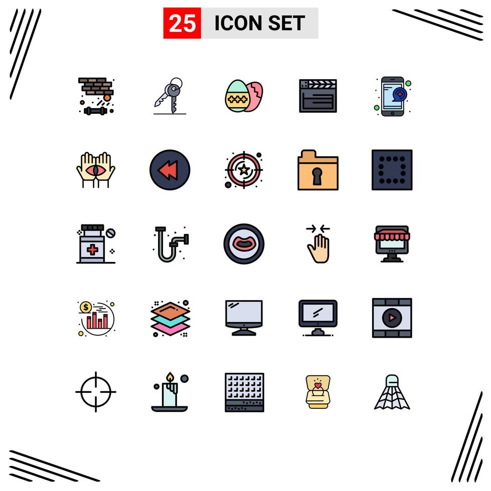 Group of 25 Filled line Flat Colors Signs and Symbols for online video easter egg usa american Editable Vector Design Elements