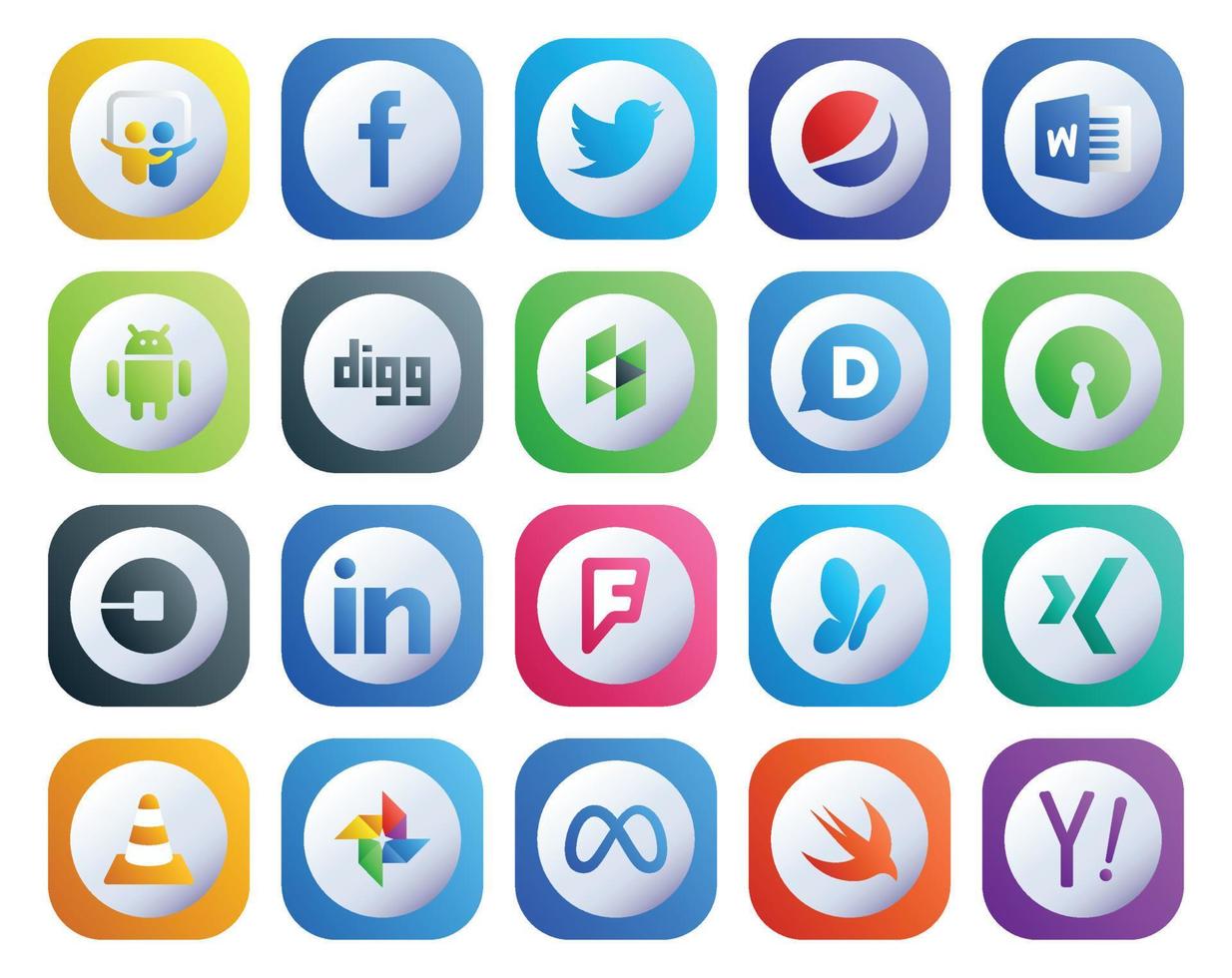 paquete de 20 íconos de redes sociales que incluye xing foursquare houzz linkedin car vector