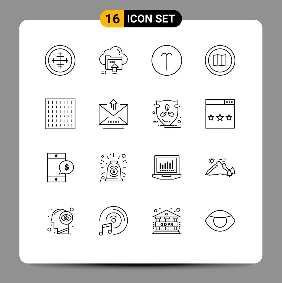 Group of 16 Modern Outlines Set for mapquest google cloud find symbolism Editable Vector Design Elements