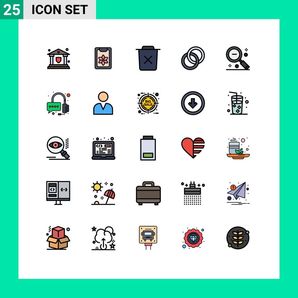 Universal Icon Symbols Group of 25 Modern Filled line Flat Colors of magnifier couple basic wedding trash Editable Vector Design Elements