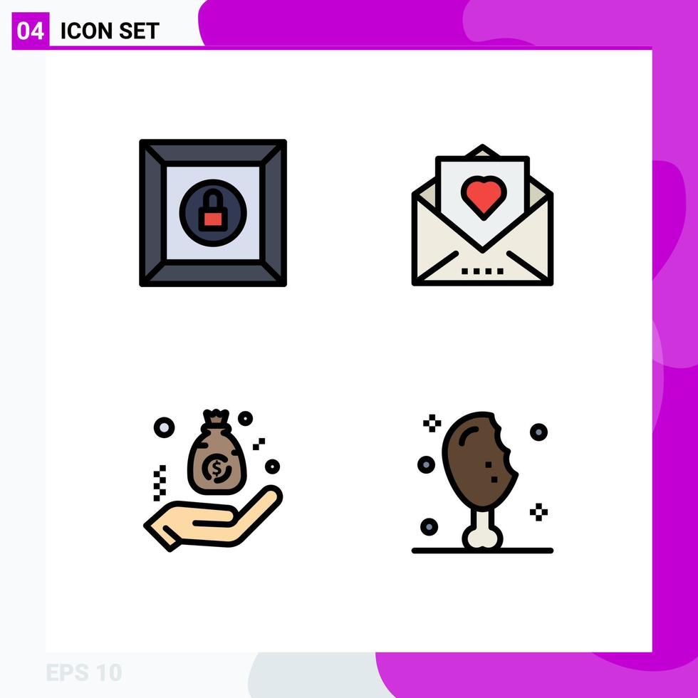 Universal Icon Symbols Group of 4 Modern Filledline Flat Colors of box budget heart mail finance Editable Vector Design Elements