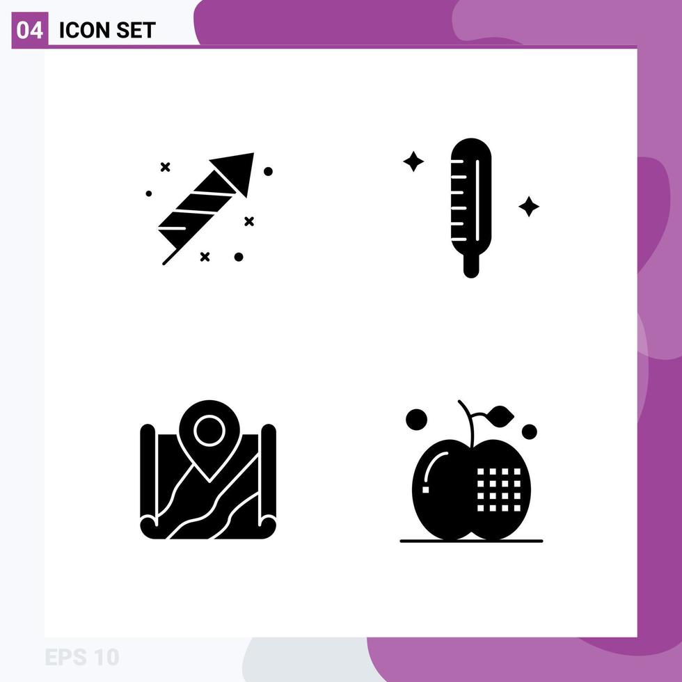 Editable Vector Line Pack of 4 Simple Solid Glyphs of fire work pin day medical google Editable Vector Design Elements