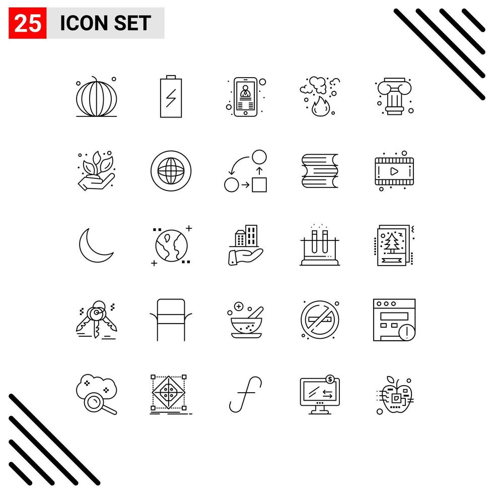 Modern Set of 25 Lines Pictograph of pollution fire electric burn user Editable Vector Design Elements