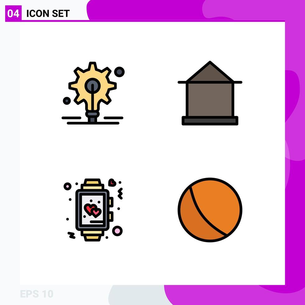 4 colores planos de línea de llenado de vectores temáticos y símbolos editables de elementos de diseño de vectores editables de bulb love building hut watch