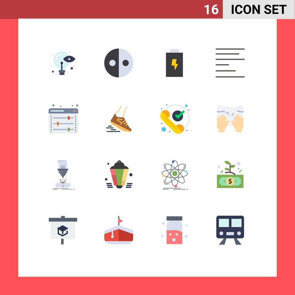 Flat Color Pack of 16 Universal Symbols of web setting web options battery equalizer left Editable Pack of Creative Vector Design Elements