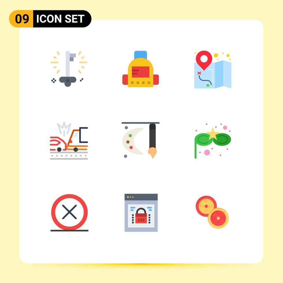 paquete de iconos de vector de stock de 9 signos y símbolos de línea para pintar pincel pintura paleta ubicación arte choque elementos de diseño vectorial editables