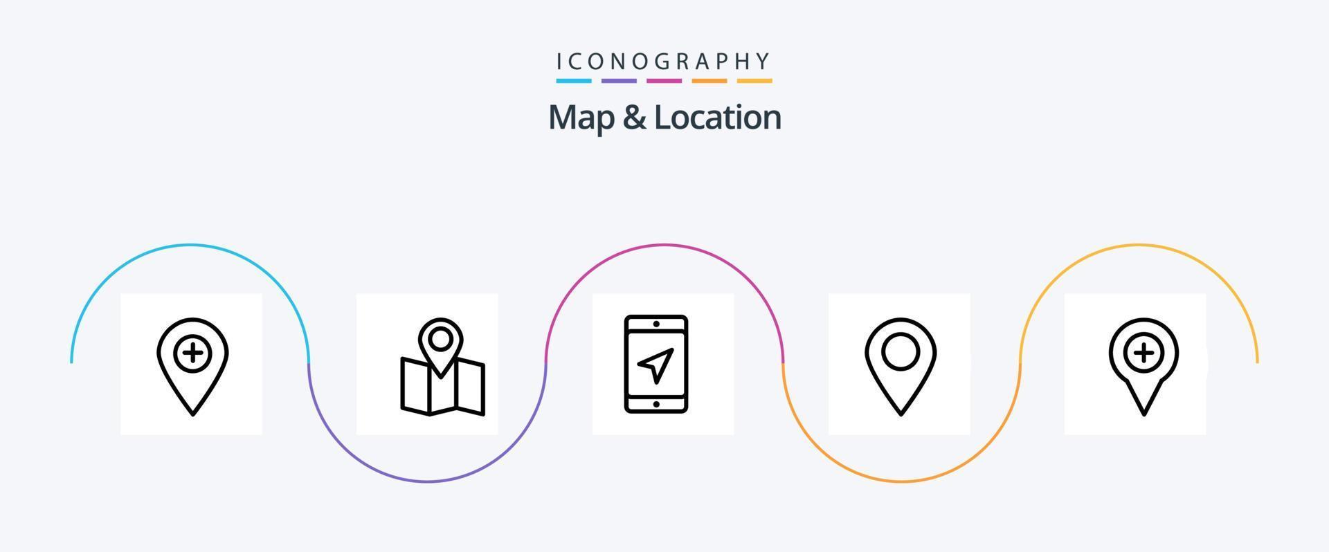 Map and Location Line 5 Icon Pack Including map. pin. mobile. marker. location vector