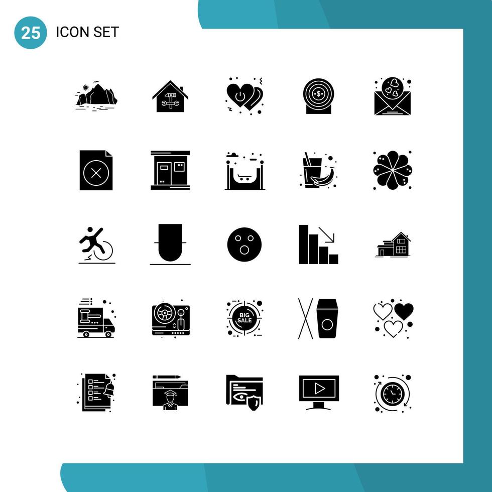 25 Solid Glyph concept for Websites Mobile and Apps money switch repair power love Editable Vector Design Elements