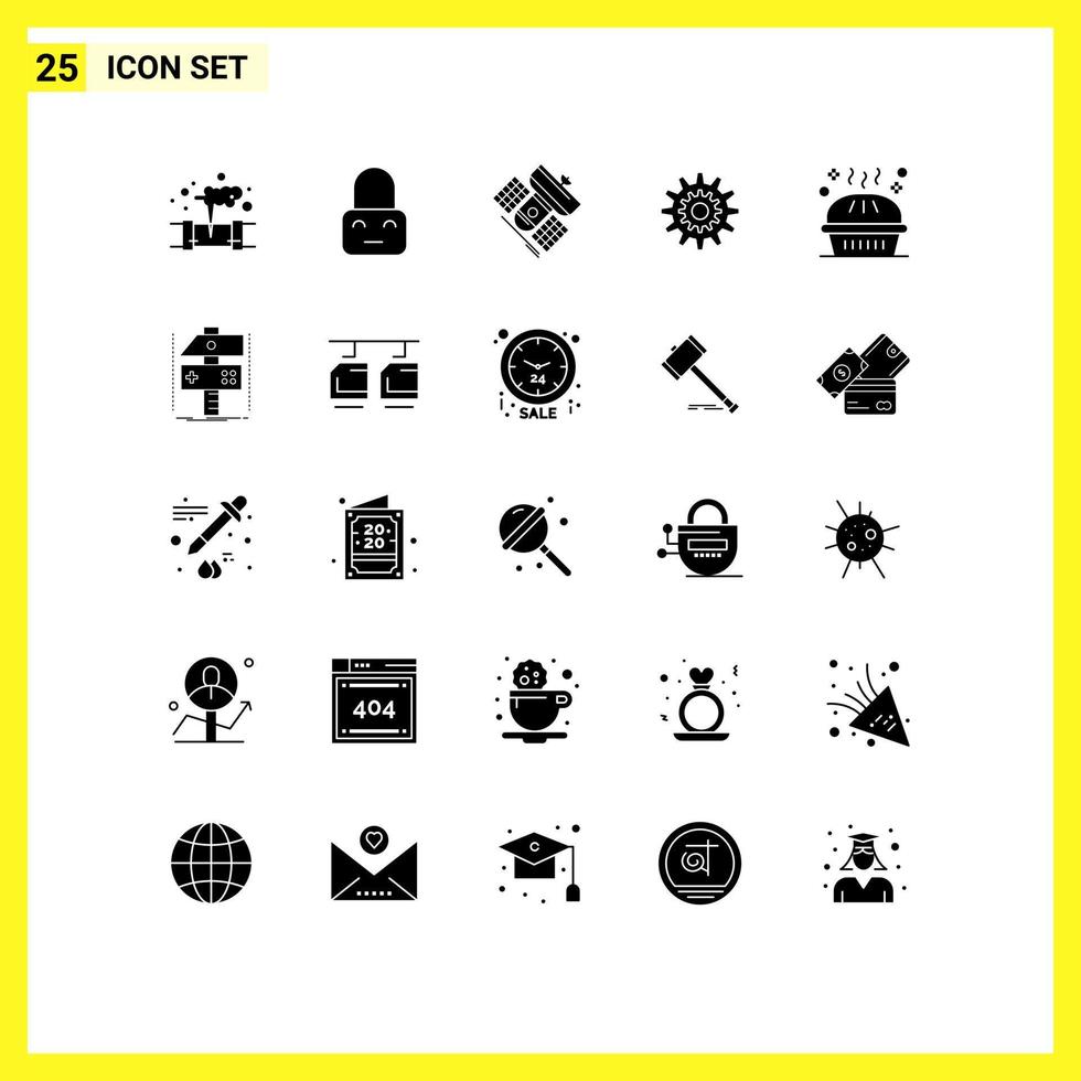 Modern Set of 25 Solid Glyphs Pictograph of system gear broadcast cog telecommunication Editable Vector Design Elements