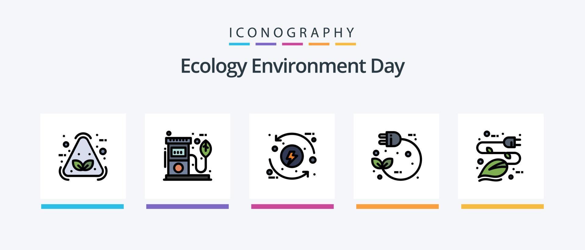 la línea ecológica llenó el paquete de 5 iconos, incluida la luz. bombilla ecológica. biografía bulbo. enchufar. diseño de iconos creativos vector