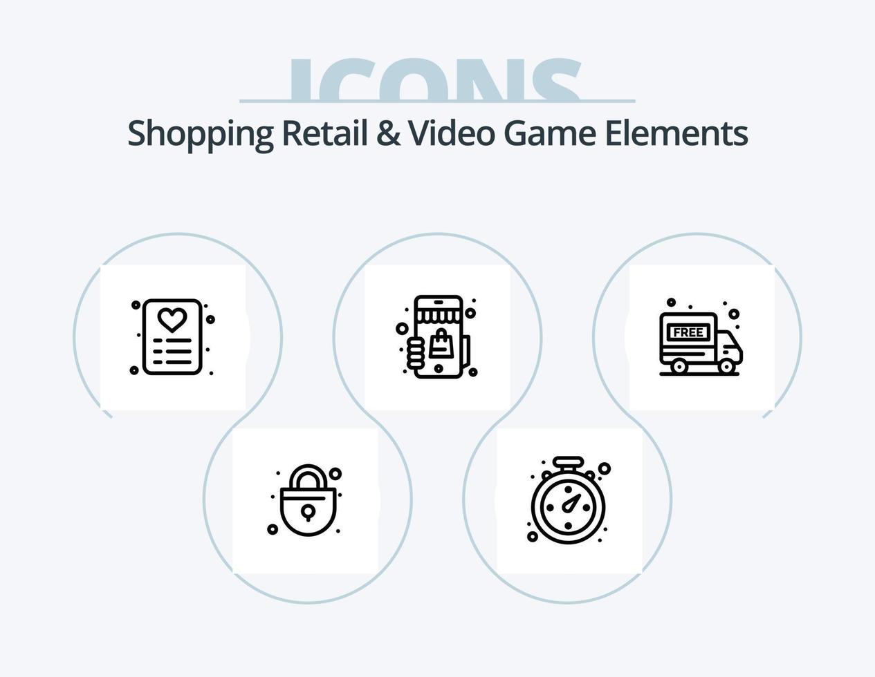 compras minoristas y elementos de videojuegos línea icono paquete 5 diseño de iconos. crédito. cinta. comercio electrónico compras. regalo vector