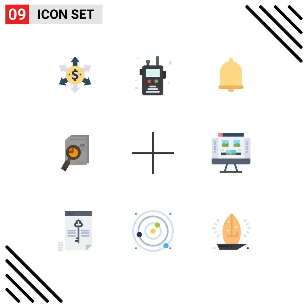 Editable Vector Line Pack of 9 Simple Flat Colors of graph chart bell analytics analysis Editable Vector Design Elements