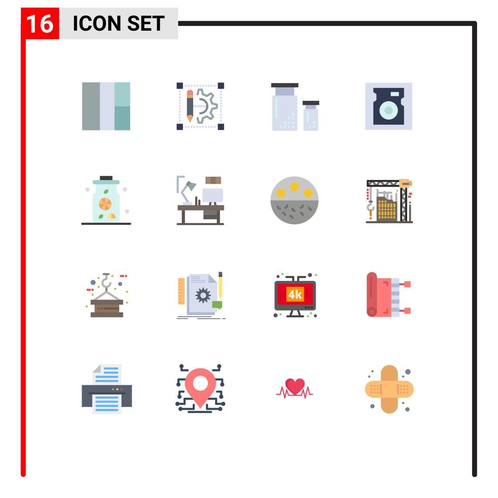 Pack of 16 creative Flat Colors of drink water colors hard disk Editable Pack of Creative Vector Design Elements