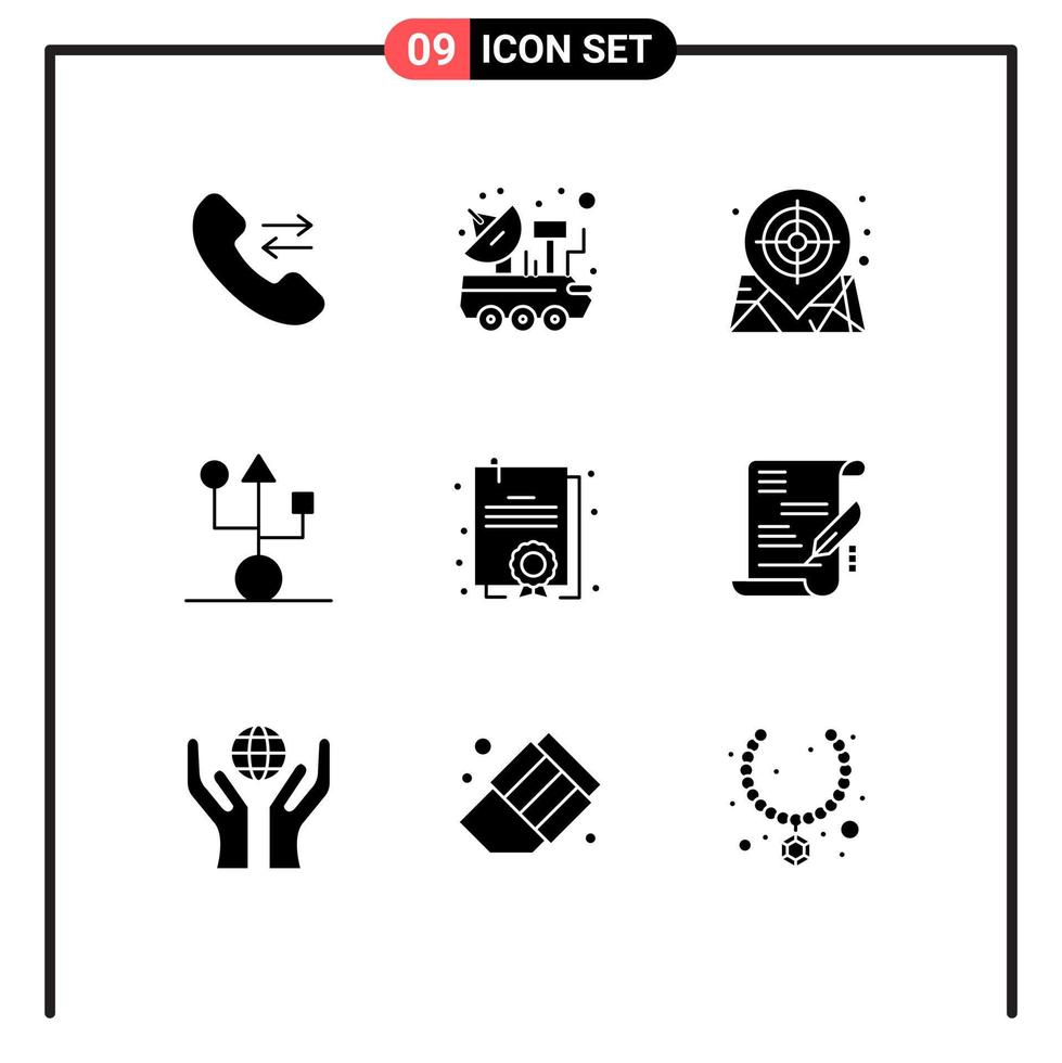 Solid Glyph Pack of 9 Universal Symbols of certificate hardware map gadget computers Editable Vector Design Elements