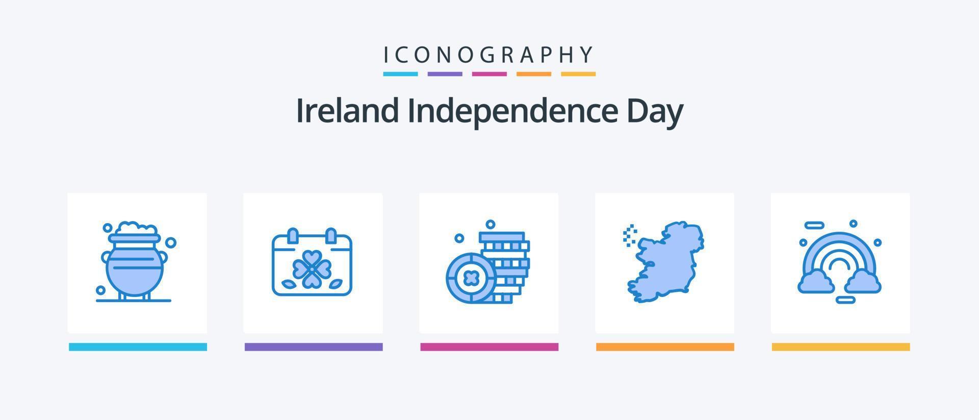 Ireland Independence Day Blue 5 Icon Pack Including cloud. ireland. leaf. map. money. Creative Icons Design vector