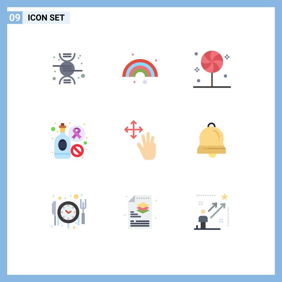 9 Thematic Vector Flat Colors and Editable Symbols of gestures three candy sign drink Editable Vector Design Elements
