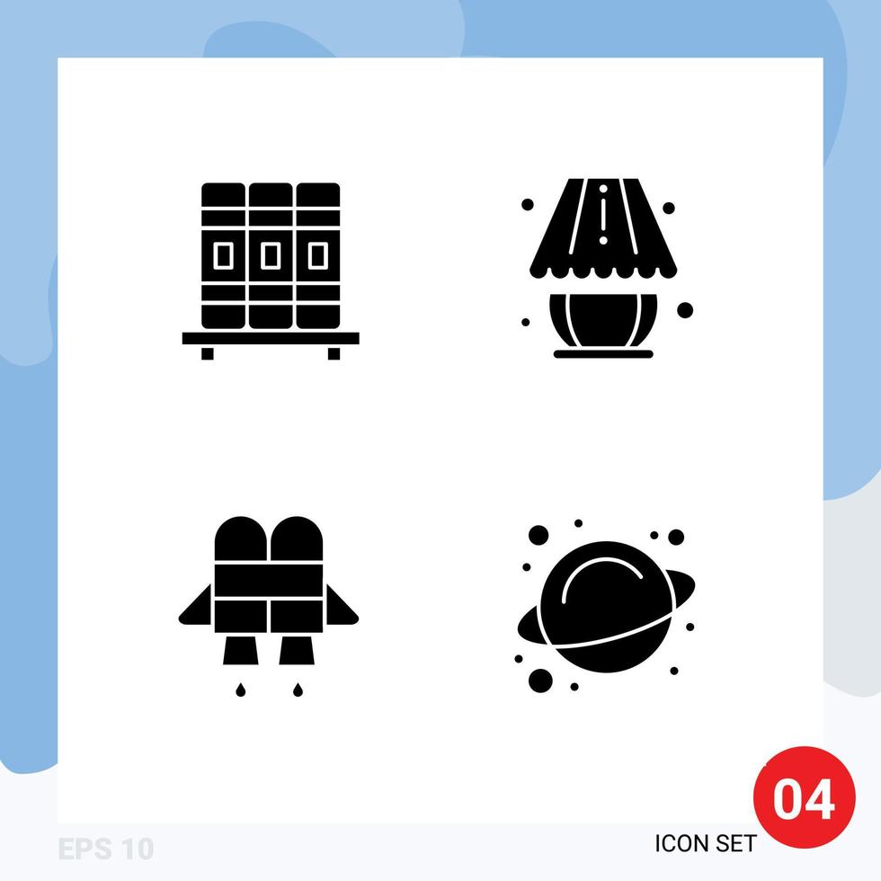 Editable Vector Line Pack of 4 Simple Solid Glyphs of cupboard rotation home decorate lighting space Editable Vector Design Elements