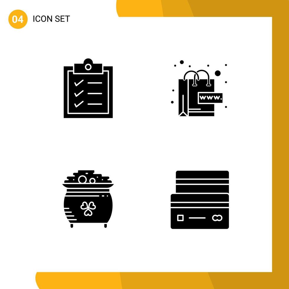 4 User Interface Solid Glyph Pack of modern Signs and Symbols of clipboard gold ecommerce world st Editable Vector Design Elements