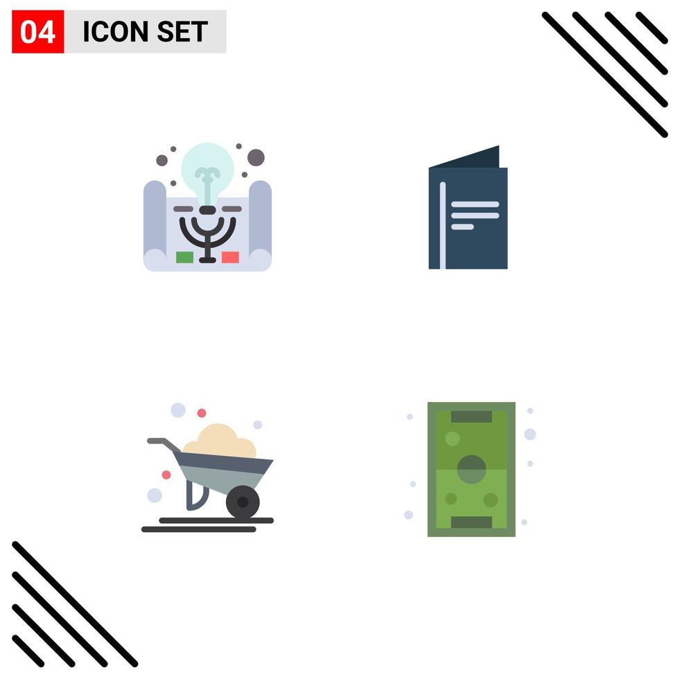 Set of 4 Vector Flat Icons on Grid for active learning farm project management brochure wheelbarrow Editable Vector Design Elements