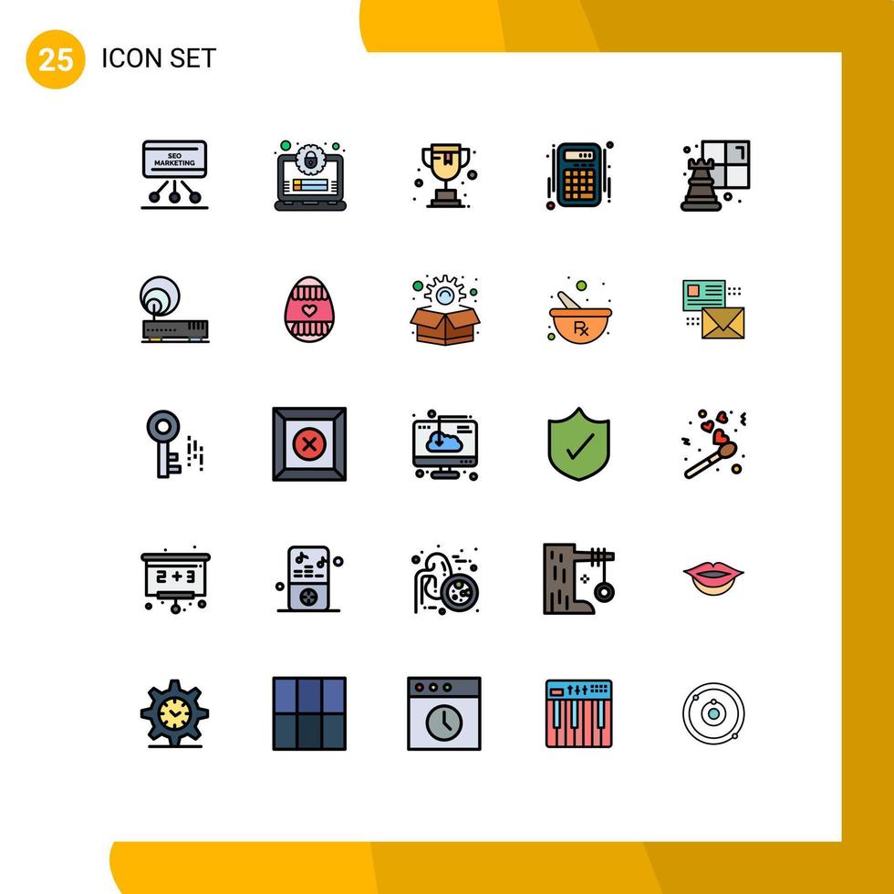 Filled line Flat Color Pack of 25 Universal Symbols of game accounts secure interface calculator Editable Vector Design Elements