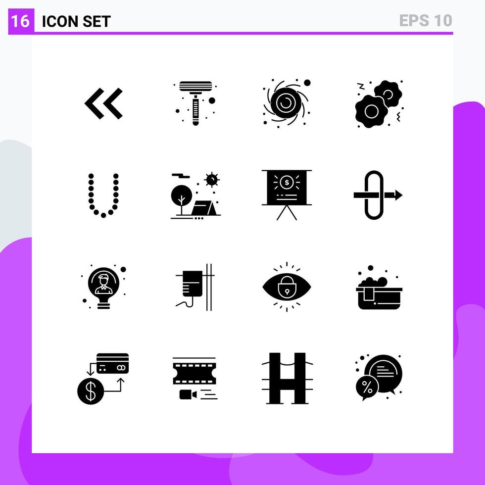 Solid Glyph Pack of 16 Universal Symbols of camping neckles planet lux accesoris Editable Vector Design Elements