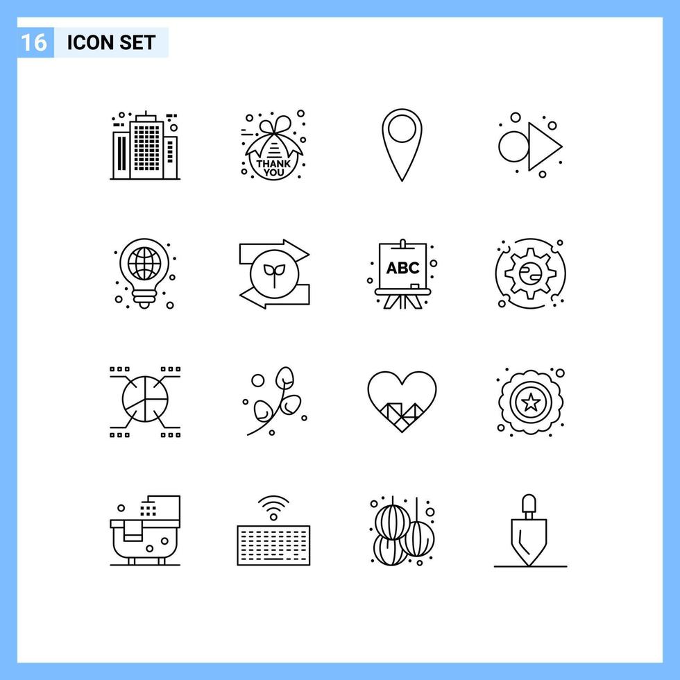 conjunto de 16 iconos modernos de la interfaz de usuario signos de símbolos para la idea de acción de gracias de la bombilla hacia adelante elementos de diseño vectorial editables vector