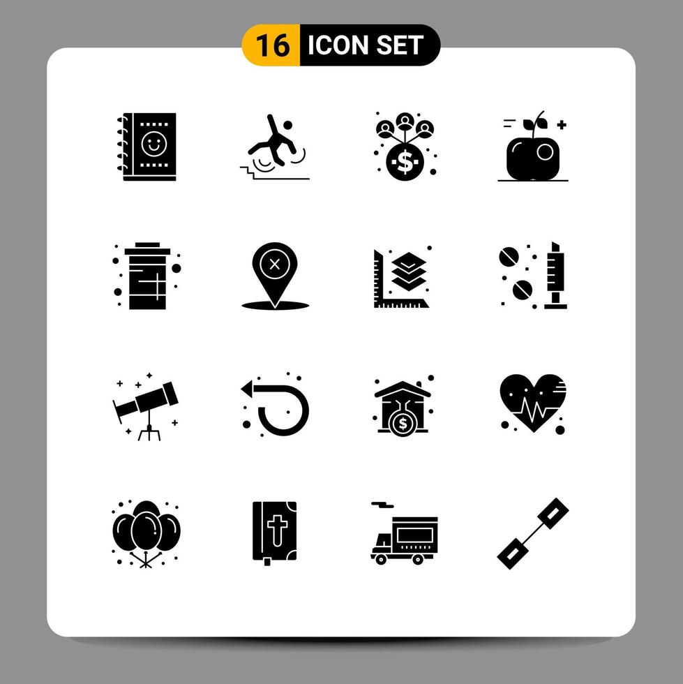 Group of 16 Solid Glyphs Signs and Symbols for drink coke business science education Editable Vector Design Elements