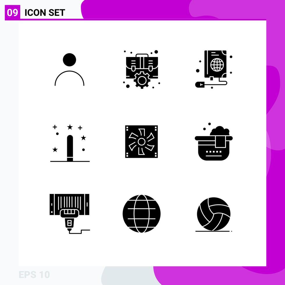 Group of 9 Solid Glyphs Signs and Symbols for programing development strategic design globe Editable Vector Design Elements