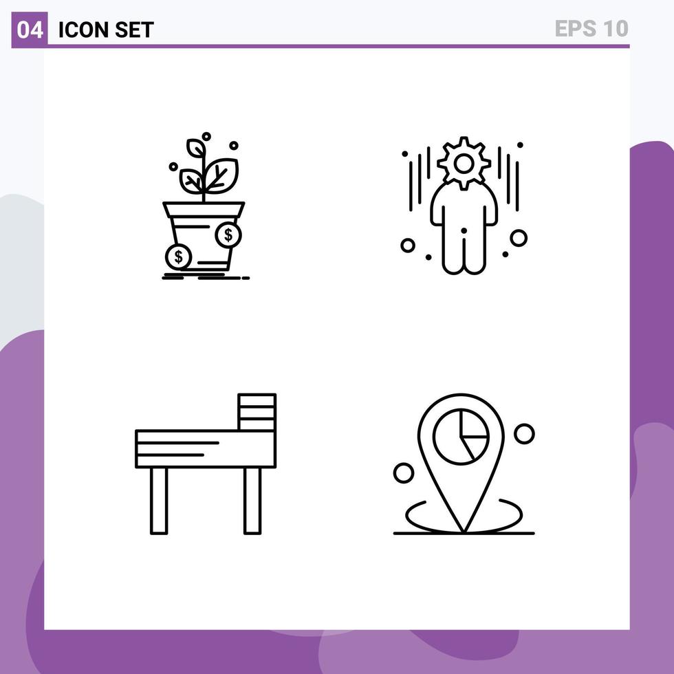 Set of 4 Modern UI Icons Symbols Signs for dollar education profit management data Editable Vector Design Elements