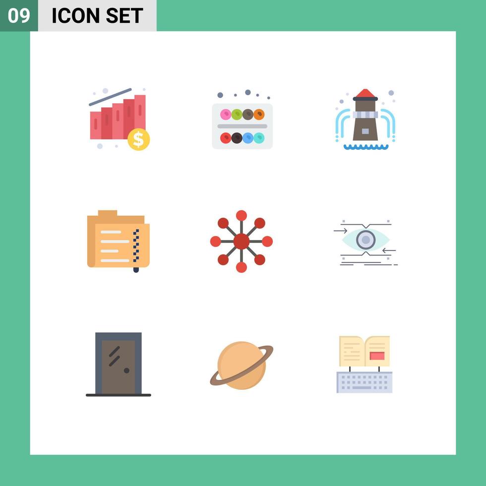 9 iconos creativos, signos y símbolos modernos de organización, carpeta de parque empresarial, documento, elementos de diseño vectorial editables vector