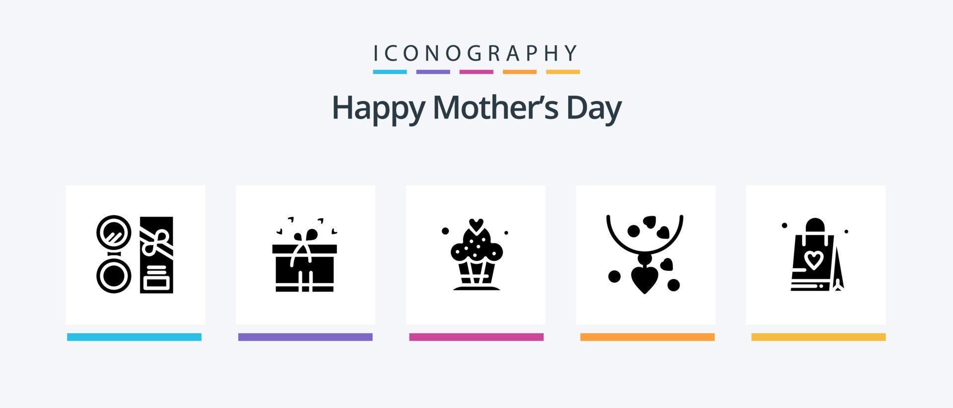 Happy Mothers Day Glyph 5 Icon Pack Including mom . necklets . box ribbon . cupcake. Creative Icons Design vector
