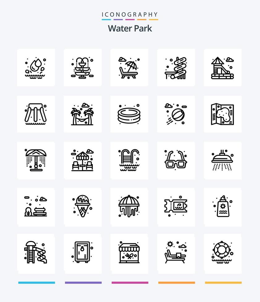 Creative Water Park 25 OutLine icon pack  Such As pool. park. park. hammock. water vector