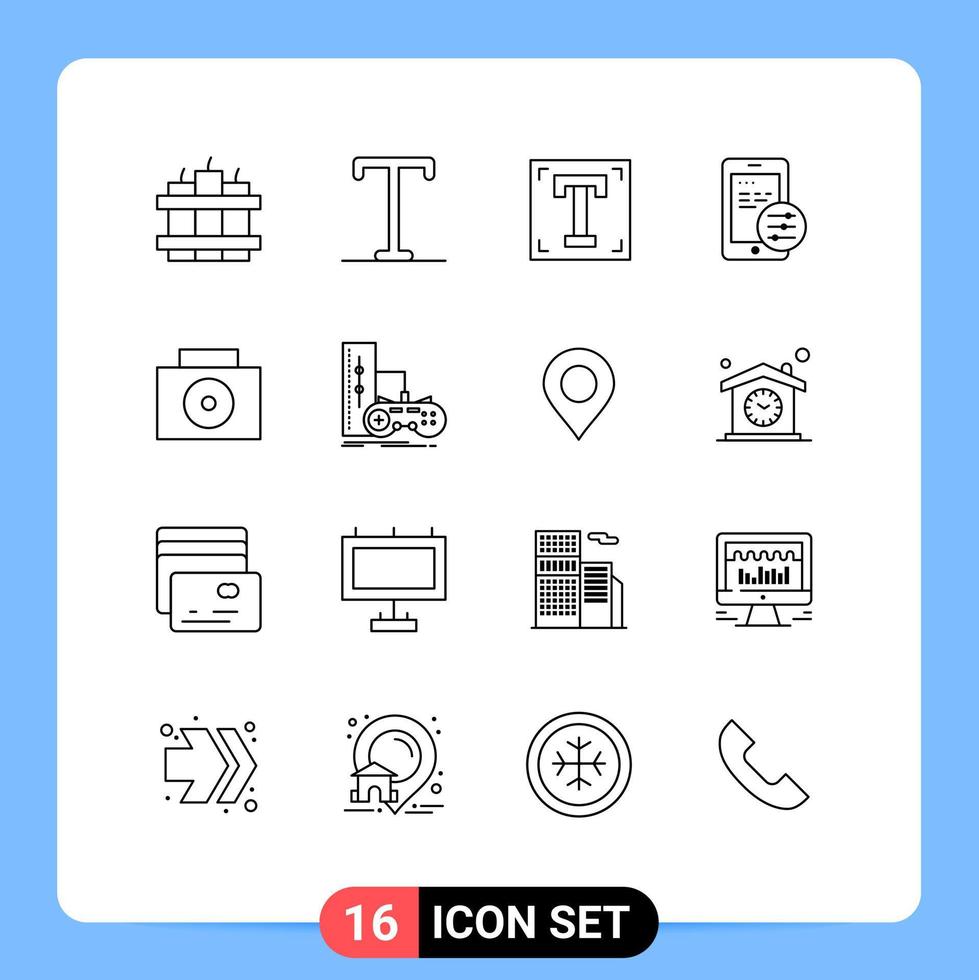16 Universal Outlines Set for Web and Mobile Applications gamepad suitcase path nuclear mobile Editable Vector Design Elements